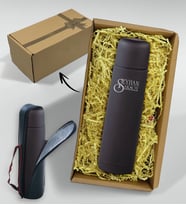 BK Gift Kişiye Özel Hediye Kutulu 5500 Siyah Deri Çantalı Seyahat Termosu 500ml
