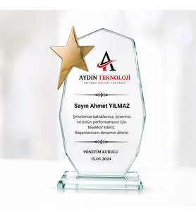 Dokuzgen Cam Kristal Plaket Yıldızlı