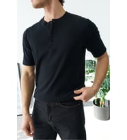 Premium Henley Yaka Beyaz T-Shirt - Rib Dokulu Modern Fit