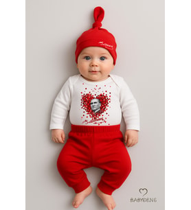 BABYDEN'S Atatürk Temalı Uzun Kollu 3’lü Yenidoğan Bebek Takımı (Body + Pantolon + Bere) Kırmızı-Beyaz Pamuklu (Beyaz - Kırmızı)