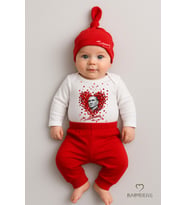 BABYDEN'S Atatürk Temalı Uzun Kollu 3’lü Yenidoğan Bebek Takımı (Body + Pantolon + Bere) Kırmızı-Beyaz Pamuklu (Beyaz - Kırmızı)