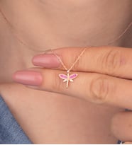 925 Ayar Gümüş Pembe Taşlı Mini Yusufçuk Kolye