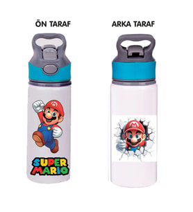 Mario Baskılı Pipetli Metal Suluk 650ml - 001