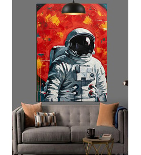 Astronot Ve Güneş Dekoratif Kanvas - Mdf Ahşap Tablo