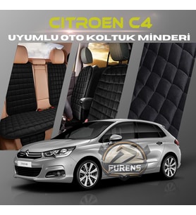 Citroen C4 Siyah Renk Tay Tüyü Cepli & Terletmez Sırtlı Oto Koltuk Minder Seti - Koltuk Koruma Kılıfı (ÖN & ARKA TAM SET)