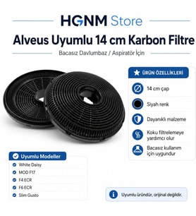 Alveus F17 F4 ECR F6 ECR Slim Gusto Uyumlu 14 cm Siyah Davlumbaz Karbon Filtre KB11