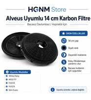 Alveus F17 F4 ECR F6 ECR Slim Gusto Uyumlu 14 cm Siyah Davlumbaz Karbon Filtre KB11