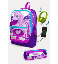 Coral High Kids Mor Pembe Unicorn Desenli USB'li 2'li Okul Çanta Seti - Kız Çocuk