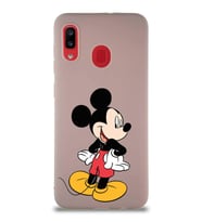 Samsung Galaxy A30 Soft Premier Kapak Mickey Mouse-D Tasarımlı Silikon Kılıf - Pudra (Şeffaf)