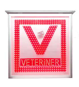 V Harfi Veteriner Tabelası 3D Çift Taraflı Kırmızı Led Pano Işıklı Hazır Tabela