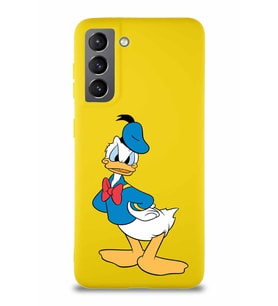 Samsung Galaxy S21 Soft Premier Kapak Donald Duck-D Tasarımlı Silikon Kılıf - Sarı (Şeffaf)