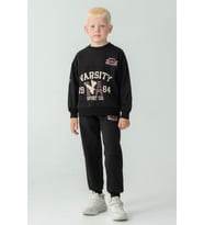 Erkek Çocuk Varsity Baskılı Alt Üst Eşofman Takımı Ak7959 (Siyah)