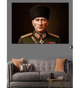 Askeri Üniformalı Atatürk Portresi Dekoratif Kanvas - Mdf Ahşap Tablo
