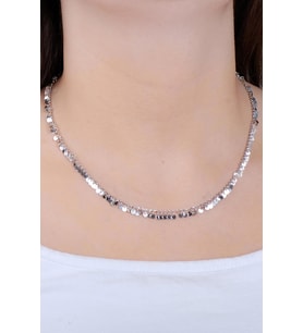 Pullu Zirkon Taşlı Rodyumlu Gümüş Kolye 7264