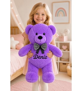 [ İSTEDİĞİNİZ İSMİ YAZIYORUZ ] Ayıcık Mor 50 cm Peluş Ayı Sevgiliye Kız Erkek Çocuğa Doğum Günü & Özel Gün Hediye