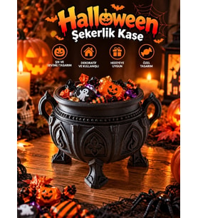 Halloween Cadılar Bayramı Dekoratif Cadı Kazanı Şekerlik Kase Masa Üstü Dekor