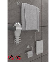 Scilla Kare Krom 4'lü Yapışkanlı Banyo Seti Uzun Havluluk, Kare Havluluk, Kağıtlık, Kare Fön Askısı