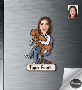 Kişiye Özel Veteriner Hekim Kadın Ahşap Magnet -4