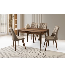 MADRİD MASA, LİRA SANDALYE, CEVİZ, 130x80 (Siyah)