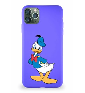 Apple iPhone 11 Pro Max Soft Premier Kapak Donald Duck-D Tasarımlı Silikon Kılıf - Mor (Şeffaf)