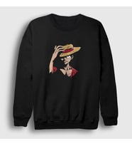 Presmono Unisex Siyah Luffy Anime One Piece Sweatshirt 136011tt