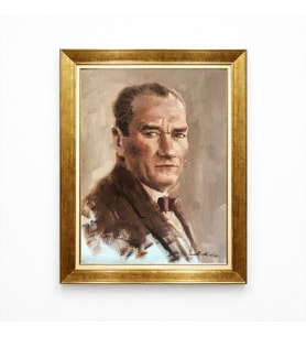 Tablore Atatürk Klasik Yağlı Boya Dokulu Portre Tablo - Lüks Gold Çerçeveli Atatürk Tablosu