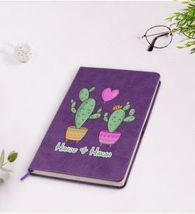 BK Gift Kişiye Özel Kaktüs Tasarımlı Mor Termo Deri Defter Model 12