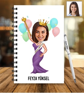 Doğum Gününe Özel Tasarımlı Karikatür Ahşap Defter Ve Kalem Seti 40