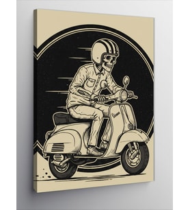 Kanvas Tablo Motosiklet Süren Retro İskelet