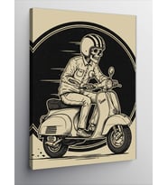 Kanvas Tablo Motosiklet Süren Retro İskelet