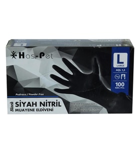 Has-Pet Pudrasız Siyah Nitril Eldiven Büyük Boy (L) 100 Adet