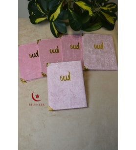 Kadife Kapaklı Allah Lafızlı 5 Adet Ekonomik Yasin Kitabı - 12x17 cm, 80 Sayfa (Pembe)