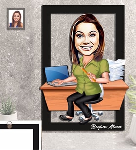 Kişiye Özel Öğretmen Karikatürlü 3D Ahşap Tablo 30x47 Bayan-17