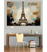 Eyfel Kulesi Ve Paris Yazılı Kartpostal Dekoratif Kanvas - Mdf Ahşap Tablo