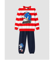 LCW Kids Kırmızı Sonic Baskılı Çizgili Erkek Çocuk Takım
