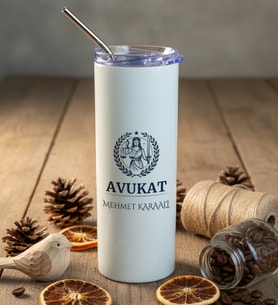 Kişiye Özel Karikatürlü Erkek Avukat Pipetli Çelik Termos Avukatlar Günü Hediyesi
