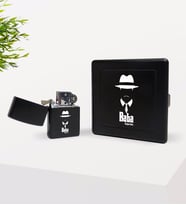 BK Gift Kişiye Özel Baba Godfather Tasarımlı Siyah Metal Sigara Tabakası ve Benzinli Çakmak Seti-11