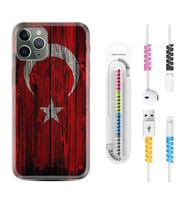 Apple iPhone 11 12 13 14 Pro Max Kılıf Kablo Koruma Spiral Silikon Şanlı Türk Bayrağı 2 1317