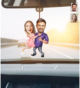 Kişiye Özel Karikatürlü Çift Ahşap Araba Dikiz Ayna Süsü