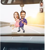 Kişiye Özel Karikatürlü Çift Ahşap Araba Dikiz Ayna Süsü