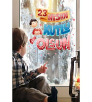 Efekt Reklam 23 Nisan Kutlamaları Renkli Yazı ve Yıldızlar Çocuk Odası Cam Duvar Stickerı