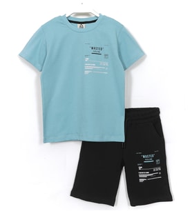 Wasted Feeling Slogan Baskılı Erkek Çocuk Yazlık 2'li Takım 8-15 Yaş Bebe Mavisi