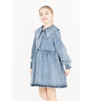 Kız Çocuk Taş Süslemeli ve Geniş Yakalı Jean Elbise 12453 MODANINO (Açık Mavi)