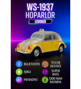WS-1937 Radyolu Işıklı Nostaljik Volkswagen Araba Bluetooth Hoparlör Fm Aux Tf Destekli Speaker