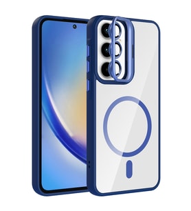 Samsung Galaxy A35 Uyumlu Kılıf Standlı ve Kamera Lens Hediyeli M-Safe Şarj Özellikli Zore Etro Kapak (Lacivert)