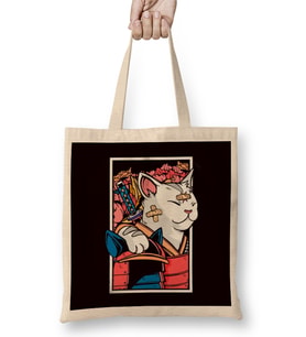 Japanese Art Cat Samurai Ninja Katana Warrior Kendo Sword Bez Çanta Uzun Saplı