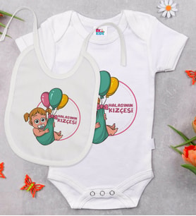 BK Kids Halasının Kızçesi Tasarımlı Beyaz Bebek Body Zıbın ve Mama Önlüğü Hediye Seti-1