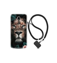 Samsung Galaxy J7 Pro Kılıf Desenli Silikon Ipli Boyun Askılı Leon Flowers 1333