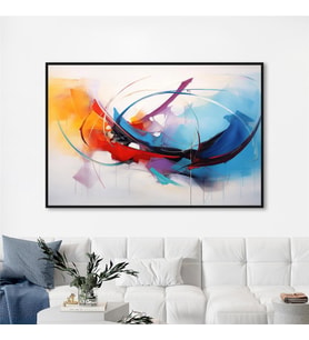 Yağlı Boya Dokulu Tablo Kırmızı Beyaz Mavi Soyut Siyah Çerçeveli U08047