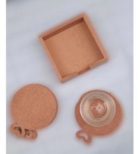 Hobi ERDL 90053 Dekoratif Yuvarlak Kalpli Ahşap MDF Çay Tabak Altı Set El Yapım (Ham)